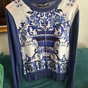 Dolce & Gabbana Blue and White Floral Sweatshirt